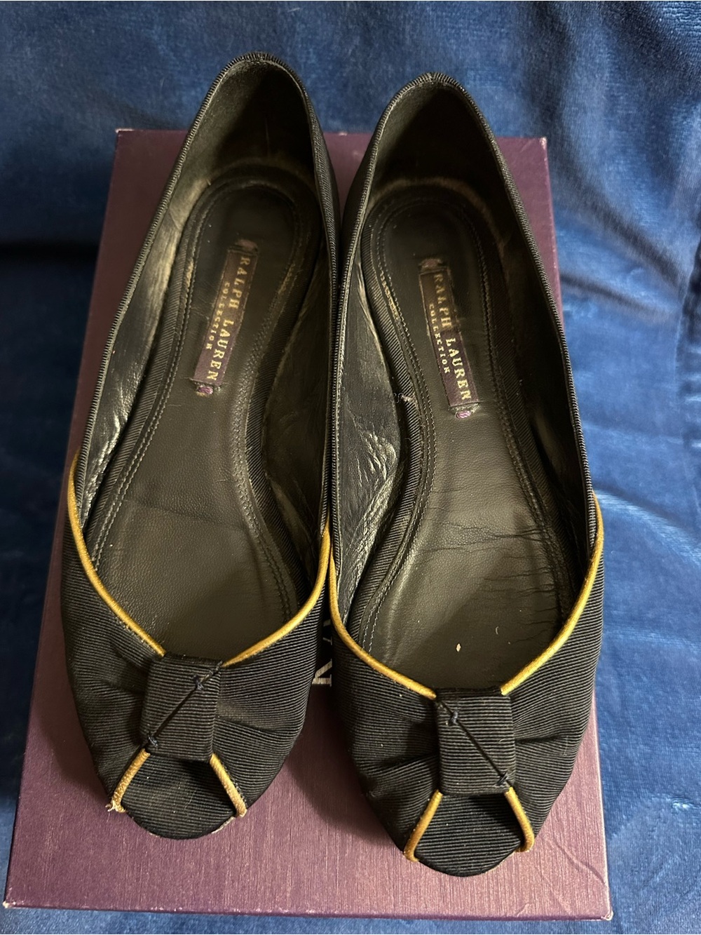 Ralph Lauren Collection Navy Flats with Gold Piping